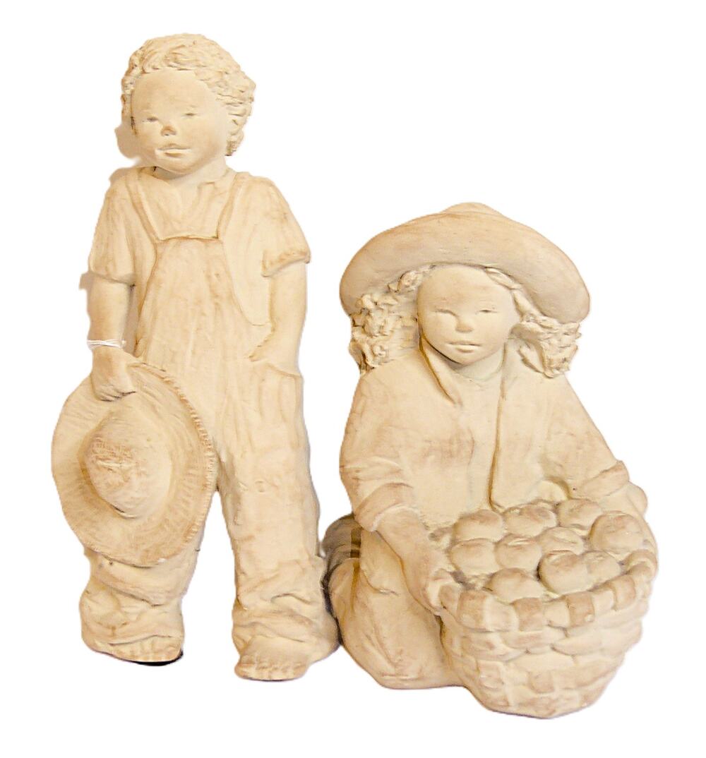 Vtg Austin Sculptures Rustic Children Holding Basket Hat Country Folk Art Daze